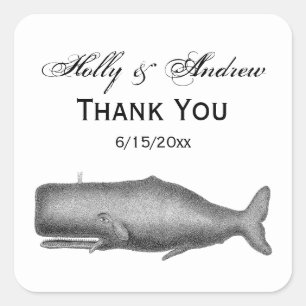 Sticker Carré Dessin de baleine d'époque du 19ème siècle