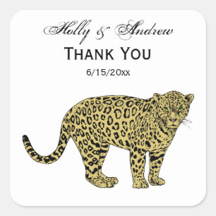 Sticker Carré Dessin de chat tacheté vintage léopard guépard