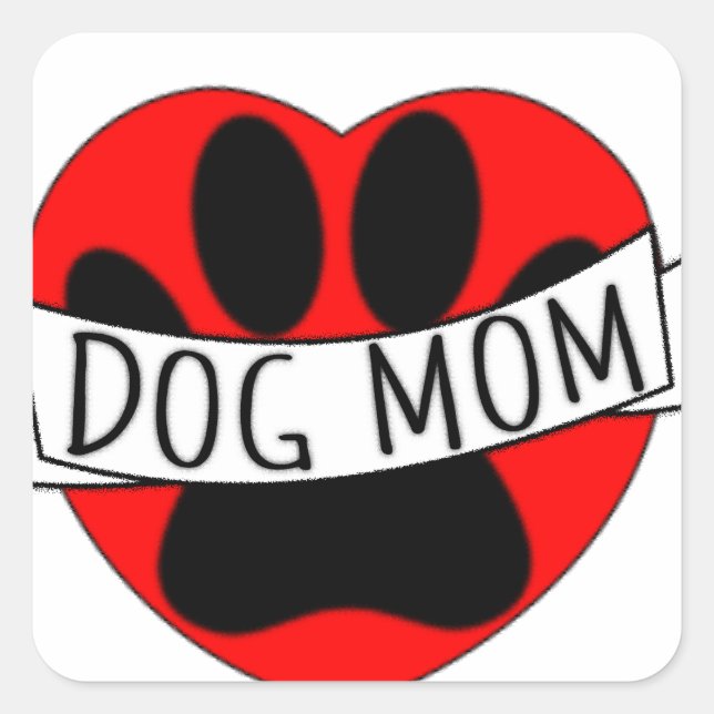 Sticker Carré Dessin De Chien Maman Paw Et Red Heart (Devant)