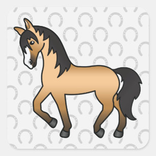 Sticker Carré Dessin de dessin de Trot Cheval Buckskin