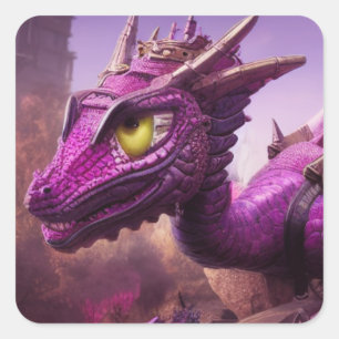 Sticker Carré Dessin de dragon violet