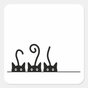 Sticker Carré Dessin de la ligne droite. Trois chatons. Journée