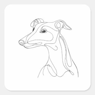 Sticker Carré Dessin de lévrier au trait gris - Design minimalis