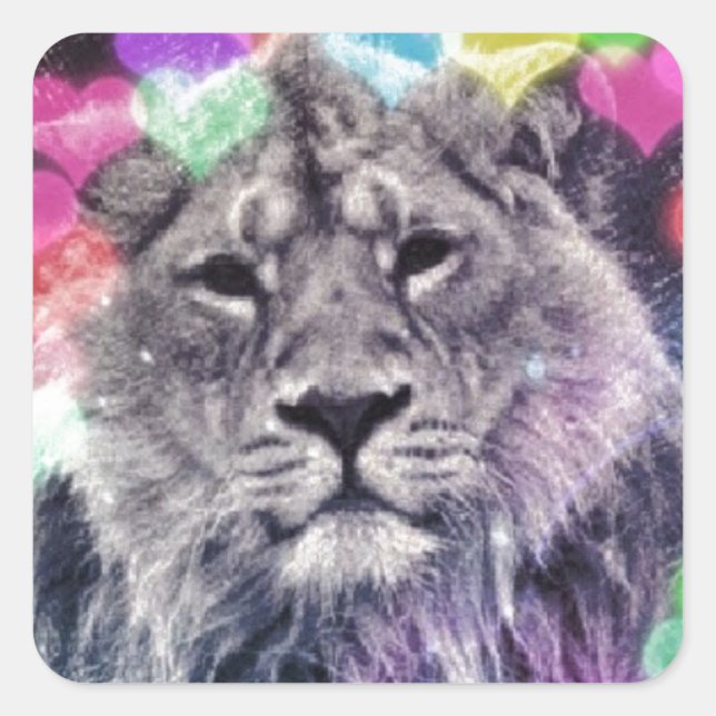 Sticker Carré Dessin de Lion Heart Bokeh Art numérique (Devant)