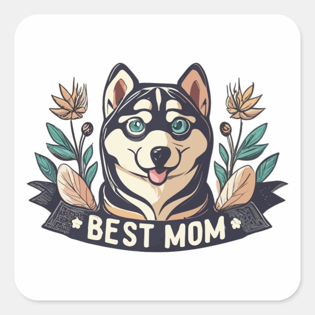 Sticker Carré Dessin de Whimson Siberian Husky Chig Maman (Devant)