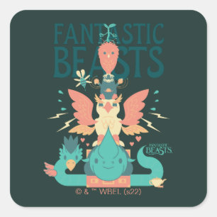 Sticker Carré Dessin Des Bêtes Fantastiques Émergent De Suitca
