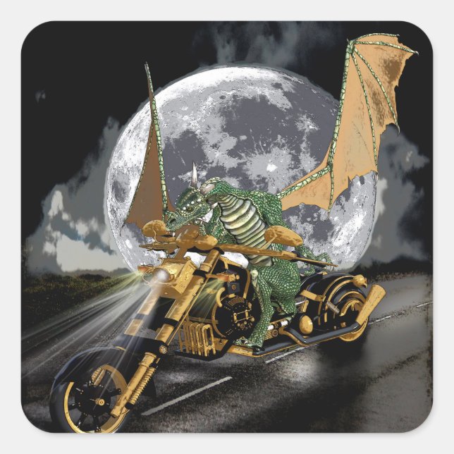 Sticker Carré Dessin Dragon et Imaginaire Lune (Devant)