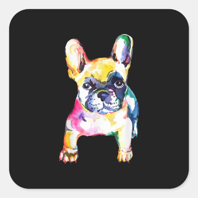 Sticker Carré Dessin Français Bulldog original aquarelle (Devant)