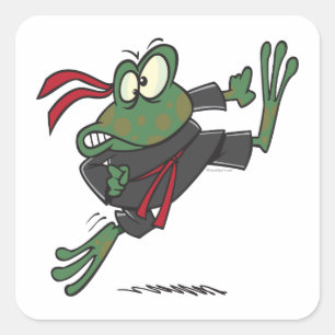 Sticker Carré dessin humoristique de grenouille ninja