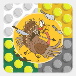 Sticker Carré Dessin humoristique de Tennis Turkey Thanksgiving