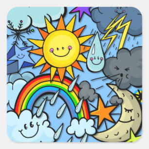 Sticker Carré Dessin humoristique Météo Prévision Météorolo