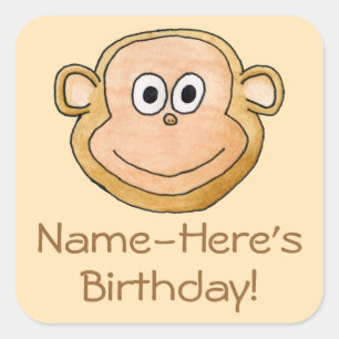 Sticker Carré Dessin Monkey, Anniversaire.