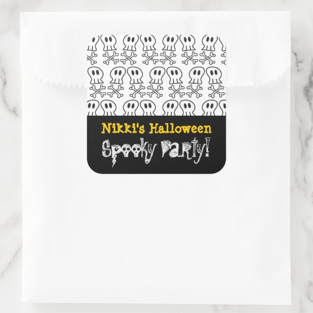 Sticker Carré Dessin Pirate Skuls & Bones Kid Halloween Party (Sac)