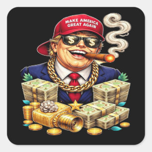 Sticker Carré Dessin satirique d'un milliardaire MAGA — Art Pop