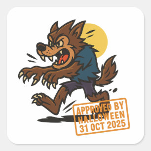 Sticker Carré Dessin Werewolf - Approuvé par Halloween