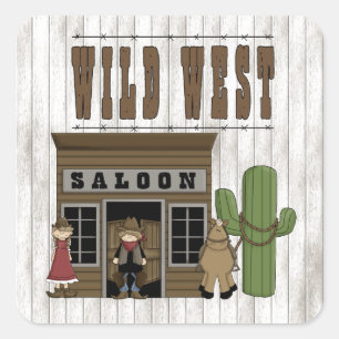 Sticker Carré Dessin Wild Western Fun Saloon