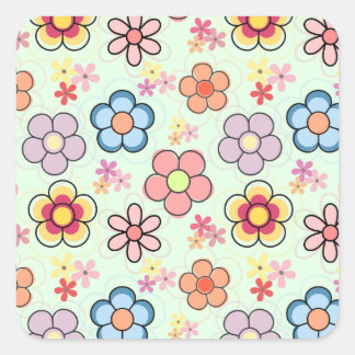 Sticker Carré dessins de fleurs aux couleurs délicates
