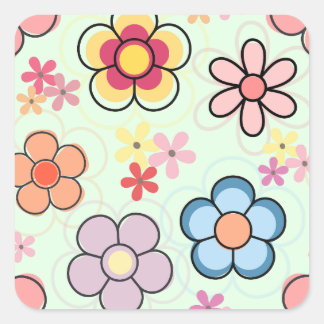 Sticker Carré dessins de fleurs aux couleurs délicates