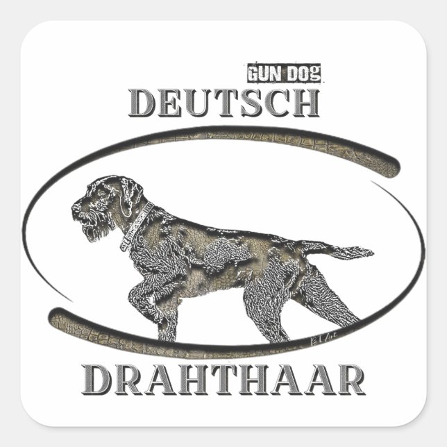 Sticker Carré Deutsch Drahthaar, Meilleur chien d'arme (Devant)