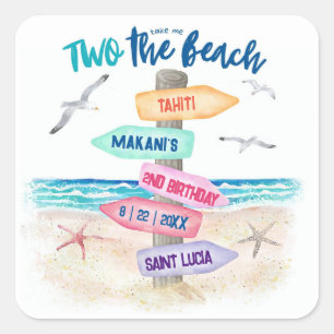 Sticker Carré Deux à la plage   2e anniversaire des enfants