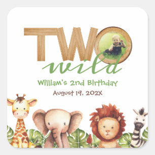 Sticker Carré Deux Animaux Sauvages de Safari 2ème Anniversaire 