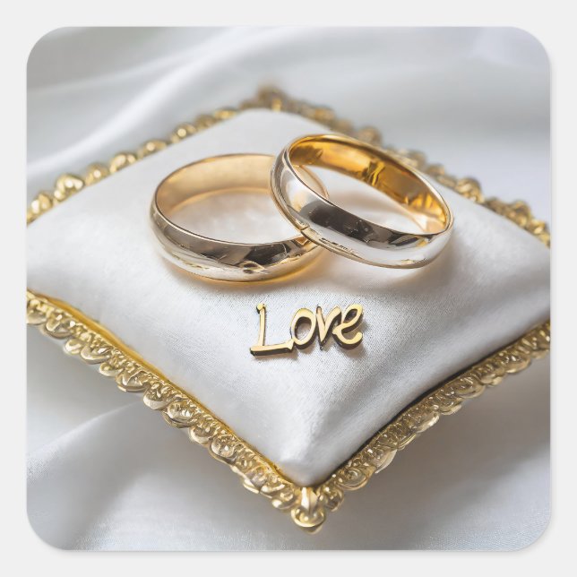 Sticker Carré Deux bagues mariages sur un coussin blanc (Devant)