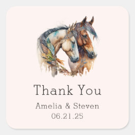 Sticker Carré Deux beaux chevaux Merci Mariage occidental