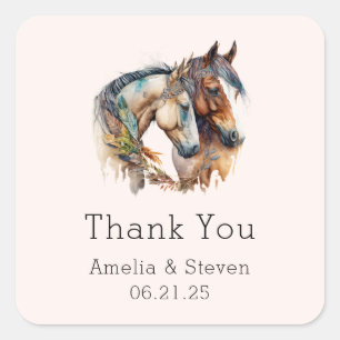 Sticker Carré Deux beaux chevaux Merci Mariage occidental