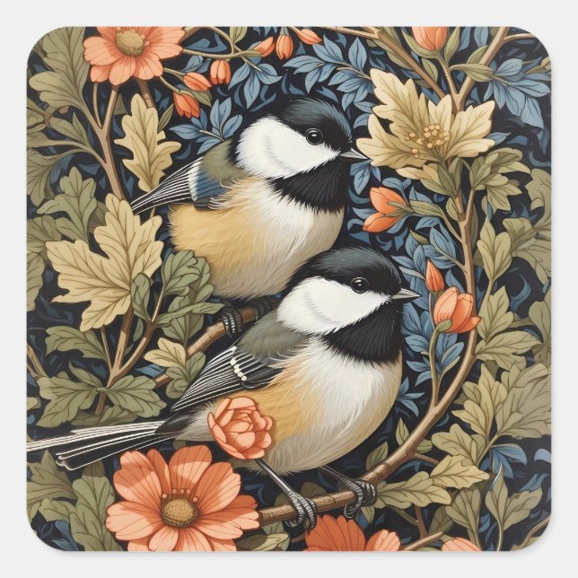 Sticker Carré Deux Beaux Pickadee Noirs (Devant)