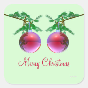 Sticker Carré Deux boules de Noël Joyeuses Rouges