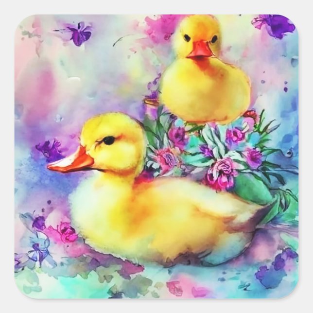 Sticker Carré Deux canards en aquarelle (Devant)