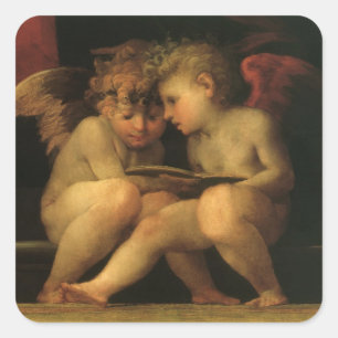 Sticker Carré Deux chérubins lisant par Rosso Fiorentino, Anges
