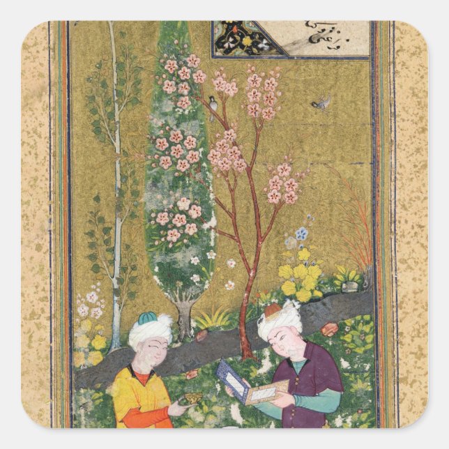 Sticker Carré Deux chiffres Lecture et détente dans un verger (Devant)