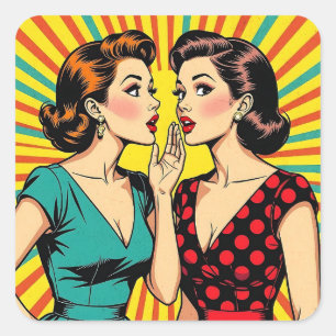 Sticker Carré Deux femmes bavardant en racontant des secrets Pop