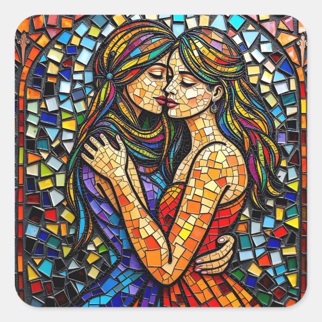 Sticker Carré Deux femmes en mosaïque style carrelage Ai Art (Devant)