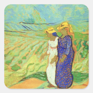 Sticker Carré Deux femmes traversant les champs par Vincent van 