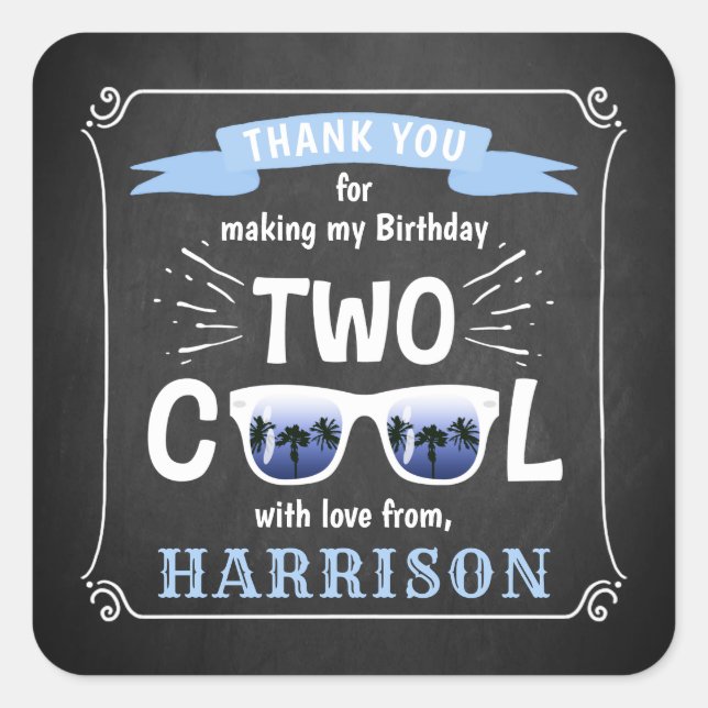 Sticker Carré Deux garçons Cool Chalkboard 2e fête d'anniversair (Devant)