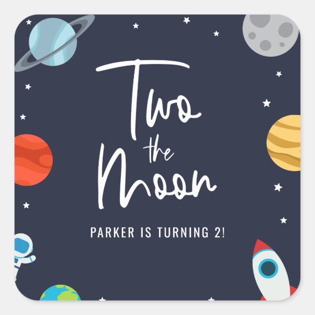 Sticker Carré Deux La Lune Espace Thème Anniversaire (Devant)