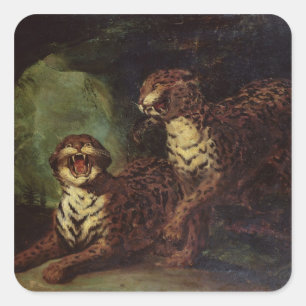 Sticker Carré Deux léopards, c. 1820