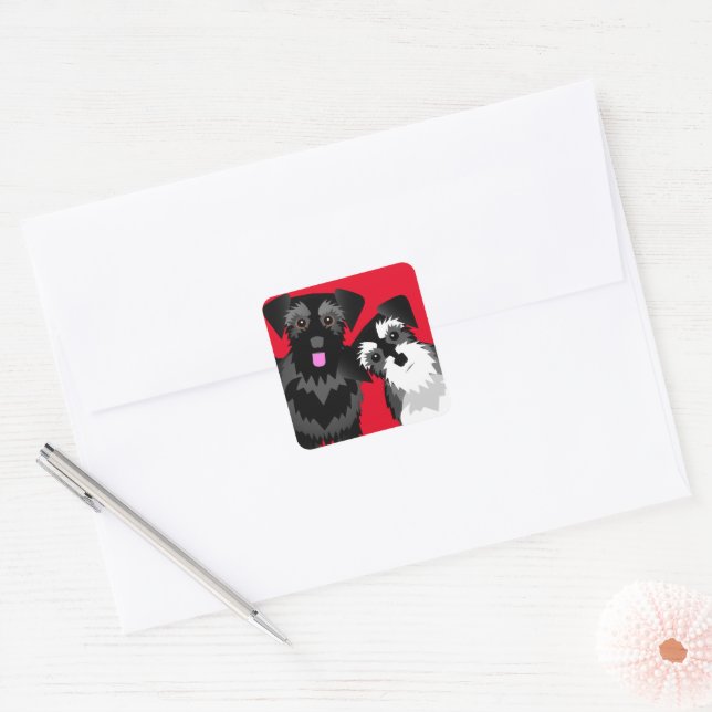 Sticker Carré Deux mignons Schnauzers (Enveloppe)