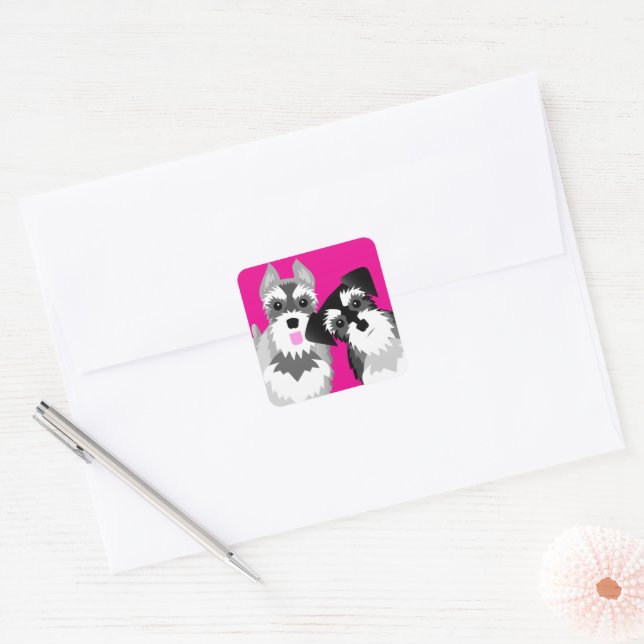 Sticker Carré Deux mignons Schnauzers (Enveloppe)