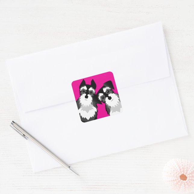 Sticker Carré Deux mignons Schnauzers (Enveloppe)