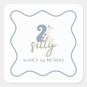 Sticker Carré Deux oies idiotes bleu et vert 2e anniversaire