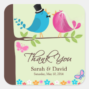 Sticker Carré Deux oiseaux sur la branche cerise Remerciements