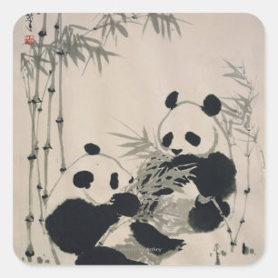 Sticker Carré Deux Pandas