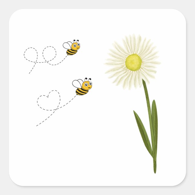 Sticker Carré Deux petites abeilles mignonnes (Devant)