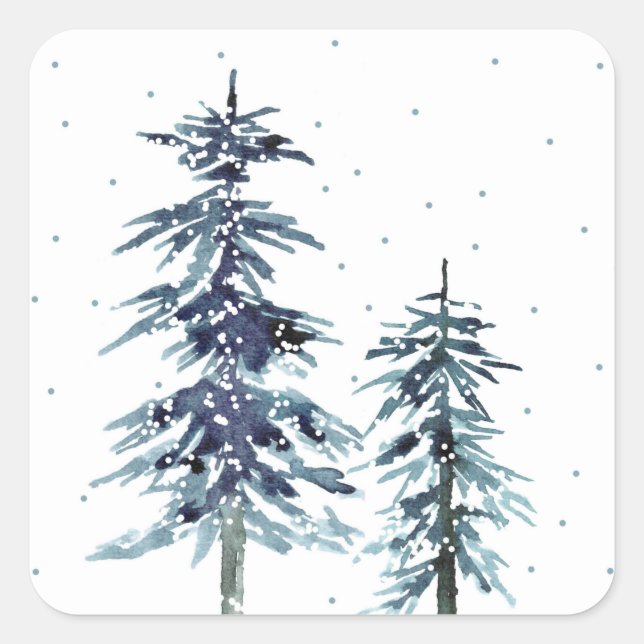 Sticker Carré Deux pins d'hiver aquarelle 2 (Devant)