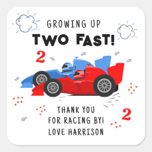 Sticker Carré Deux Rapides 2e Anniversaire Enfants Racing Voitur
