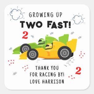 Sticker Carré Deux Rapides 2e Anniversaire Enfants Racing Voitur