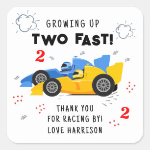 Sticker Carré Deux Rapides 2e Anniversaire Enfants Racing Voitur